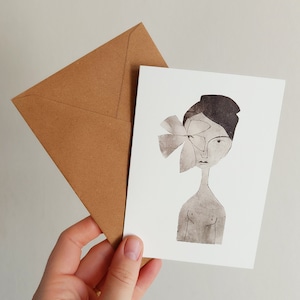 Double carte de vœux fleur visage femme avec enveloppe