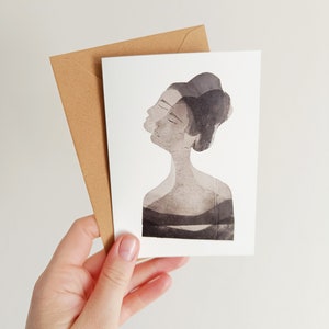 Double carte de vœux femme rêves ombre avec enveloppe