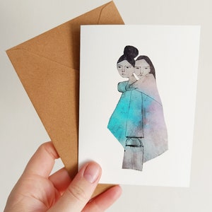 Double carte de vœux femmes amitié étreinte avec enveloppe