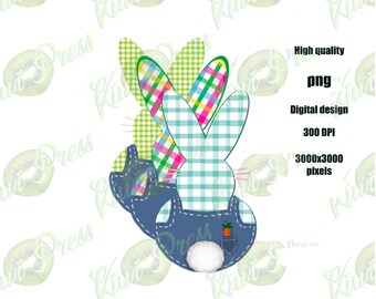 3 Patterns!  Cute Country plaid bunnies in overalls PNG sublimation files (x3) digital download designs