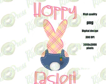 2 styles! Hoppy Easter Plaid bunny in overalls PNG sublimation design 300 DPI, 3k pixels high quality digitL download