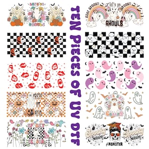 Halloween Bundle (10 pc) Ten pieces of UV DTF , Ghost bundle UV Dtf,  Pumpkin, Groovy Halloween Uv Dtf Cup Wrap For 16 Oz