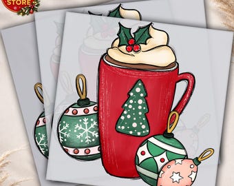 Christmas Mug DTF Transfer, Holiday Ornament Shirt Design