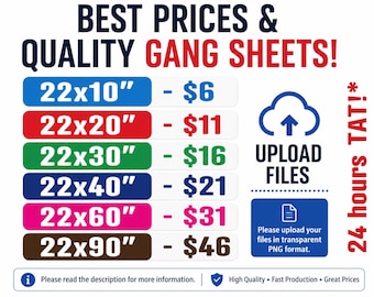 Upload Your Custom DTF Transfer Gang Sheet, Heat Press Design
