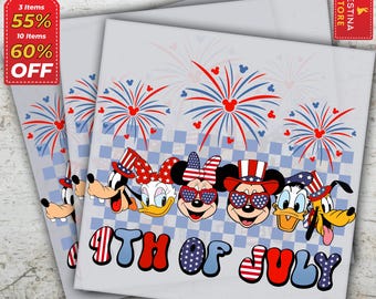 Mickey And Friends, Ready to Press, Coquette 4th Of July Transfers, Checkered Retro Disney DTF Print, Heat Press Transfer, Direct to Film