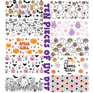Halloween Pumpkin UV Dtf, Bundle (10 pc), Ghost bundle  Groovy Uv Dtf Cup Wrap For 16 OzHalloween Ten pieces of UV DTF