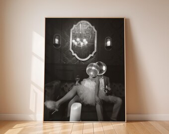 disco couple wall art, disco art download, printable art, wall art print, trendy disco, bar, drinks, martini wall art, bar cart decor