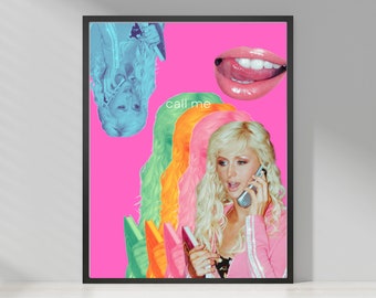 Paris Hilton Call Me Y2k printable art. Y2k trendy wall art. Trendy dorm decor. Celebrity Art. Girly y2k print. Pop art wall decor