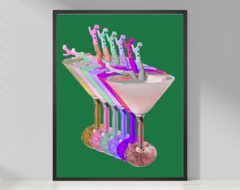Rainbow Cocktails Retro Printable Wall Art. Retro Wall Decor. Art Deco Cocktail Boots Digital Download. Retro Bar Cart Decor. Martini Art