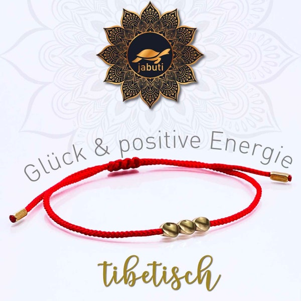 Echt Tibetisches Buddha Wunscharmband, Glücksbringer Armband Rot. Handgearbeitet mit 3 Wunschperlen aus Messing für Glück & Energie