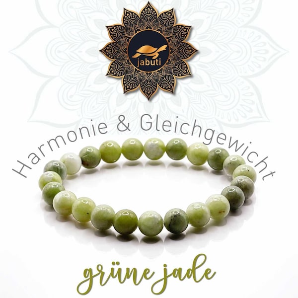 Echt Grüne Jade Perlenarmband, Schutzstein für Harmonie & innere Ruhe. 8 mm Naturstein Jadeperlen.