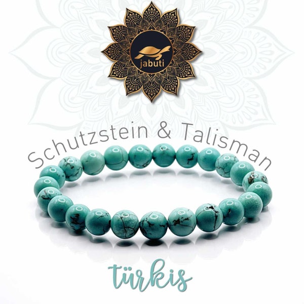 Echt Türkis Perlenarmband, Schutzstein für Lebensfreude & gute Laune. 8 mm Naturstein Türkis Perlen.