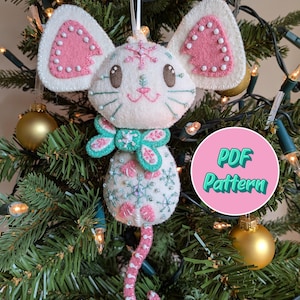 Kerstmuisdecoratie pdf-patroon borduur- en viltontwerp