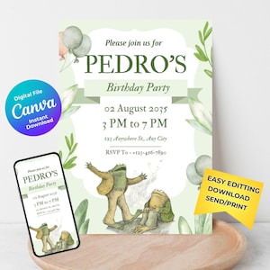 Invitation d'anniversaire livre grenouille et crapaud Modèle modifiable Anniversaire enfant Carte de remerciement Téléchargement instantané 1er anniversaire 3e anniversaire