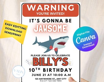 Jawsome Shark Birthday Invitation: Under The Sea Party (Digital Download)
