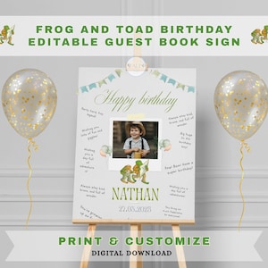 Editable Frog and Toad Birthday Guest Book Sign , Frog and Toad Birthday Welcome Sign , Frog and Toad Birthday Decor, Digital Download