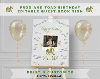 Editable Frog and Toad Birthday Guest Book Sign , Frog and Toad Birthday Welcome Sign , Frog and Toad Birthday Decor, Digital Download
