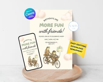 Frog and Toad Birthday Invitation for Frogs Themed Kids Birthday Party : Editable Template (Digital Download)