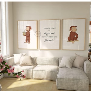 3er Set Curious George Buch Poster Drucke, Bilderbuch Dekor, Digitale Downloads, Kinderbuch Druck, Inspiration Zitat Poster,