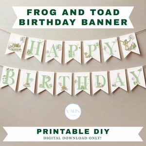 Modèle de bannière d'anniversaire grenouille et crapaud Carte de remerciement d'anniversaire pour enfants, grenouille Téléchargement instantané 2e anniversaire 3e anniversaire