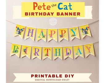 Pete the Cat Birthday Banner: Editable Party Decor (Digital Download, PDF Template)