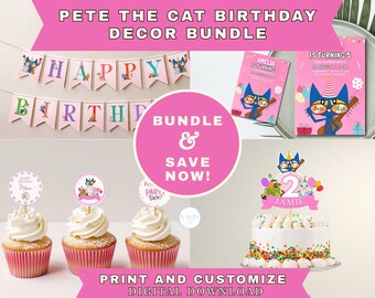 Invitación de cumpleaños de Pete el Gato Rosa: Fiesta temática de libros editable (Descarga digital)