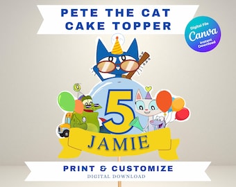Pete The Cat Cake Topper: Custom Birthday Party Decor (Digital Download)
