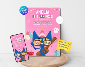 Pete The Cat Birthday Invitation: Editable Book Party Template (Digital Download)