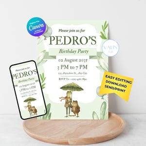Frog and Toad Birthday Invitation for Frogs Themed Kids Birthday Party : Editable Template (Digital Download)