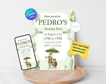 Frog and Toad Birthday Invitation for Frogs Themed Kids Birthday Party : Editable Template (Digital Download)