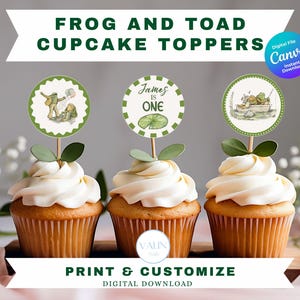 Frog and Toad Cupcake Toppers Template Kids frog Birthday Baby Shower Instant Download 1st birthday 3rd birthday printable