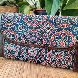 Portefeuille fait main en tissu et cuir | portefeuilles zippés | Pochette | 100 % biologique, zéro déchet et respectueux de l'environnement - Voyage, shopping, sac de cartes