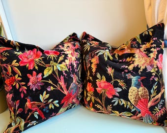 Black birds of paradise velvet Cushion Cover| Home Decor | Boho | Velvet