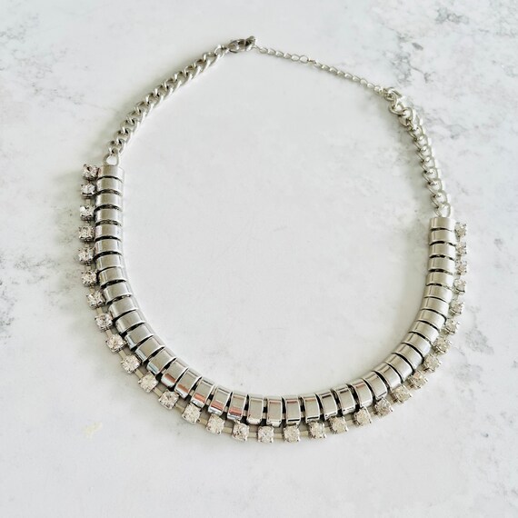 Silver and Clear Crystal Rhinestone Vintage 1980s Necklace