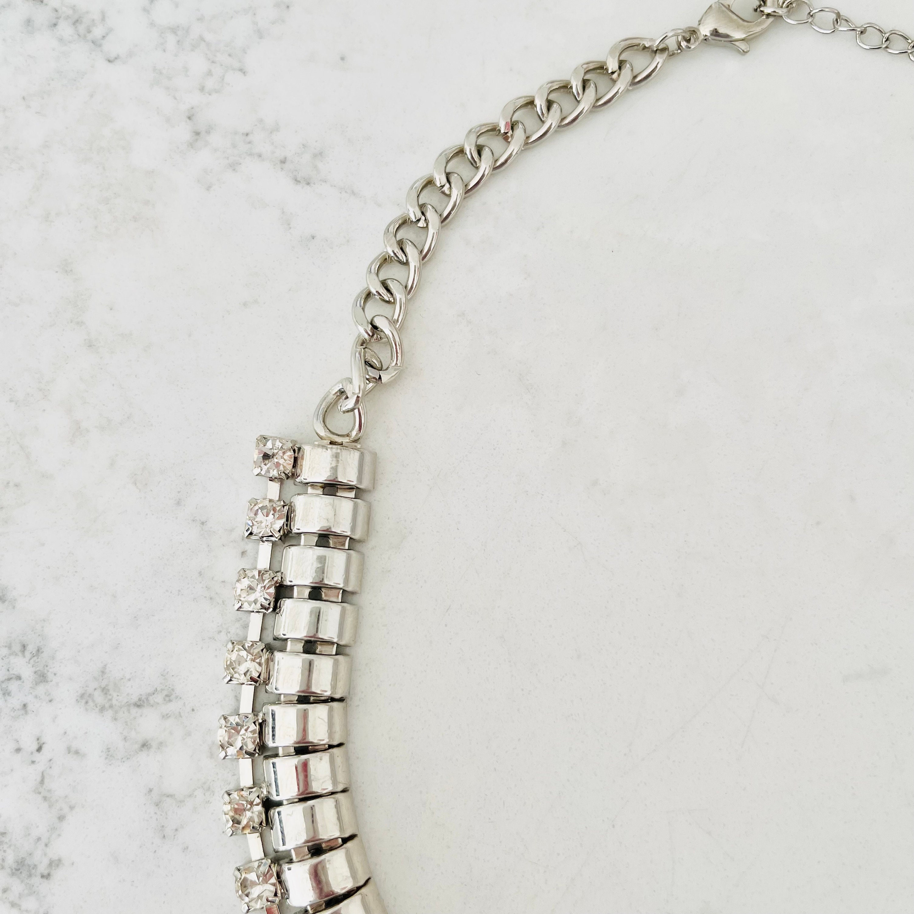 Silver and Clear Crystal Rhinestone Vintage 1980s Necklace