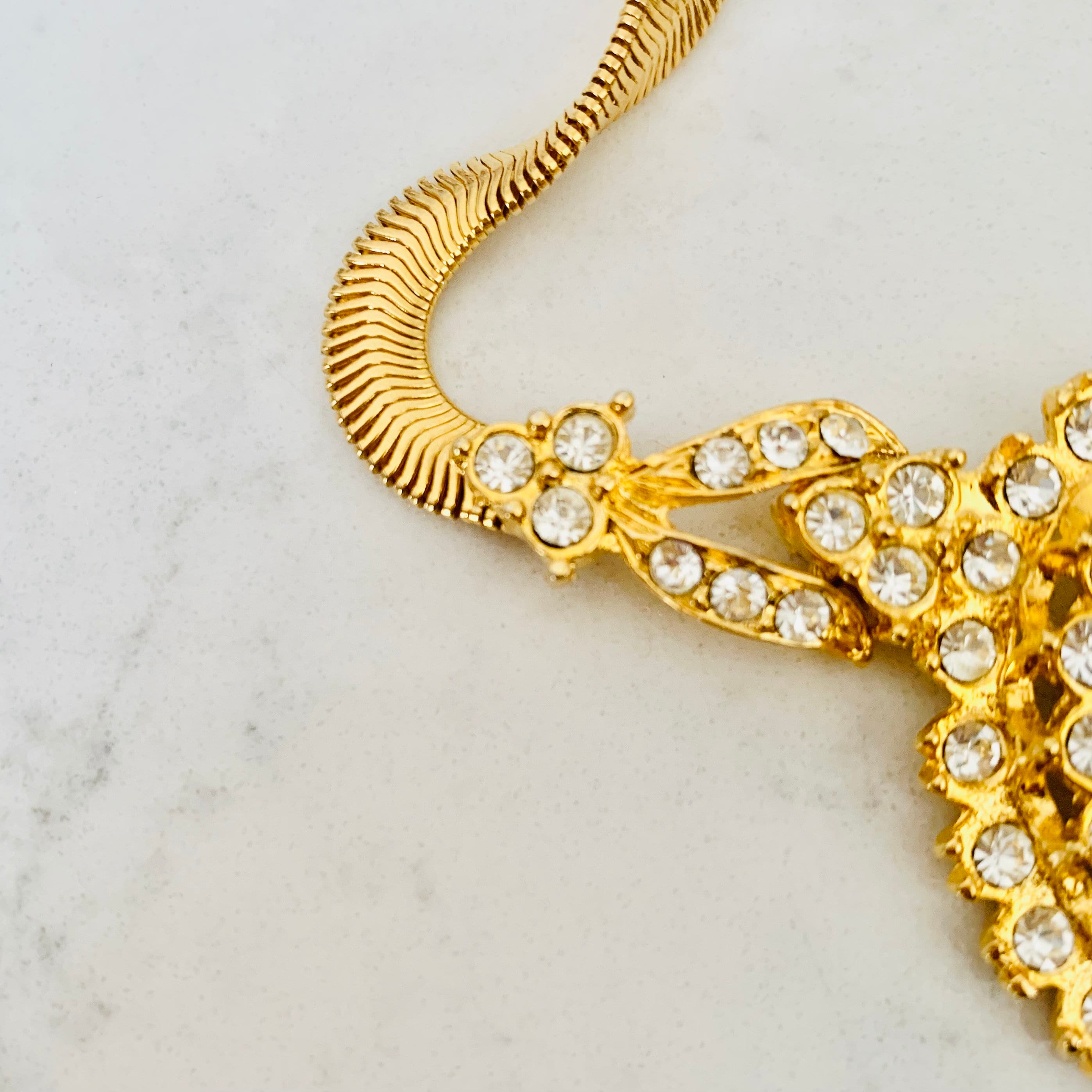 1980s Gold Plated Rhinestone Necklace, Vintage Black