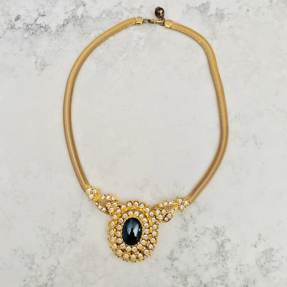 Clear Rhinestones & Gold Tone Metal Necklace, Y Shaped