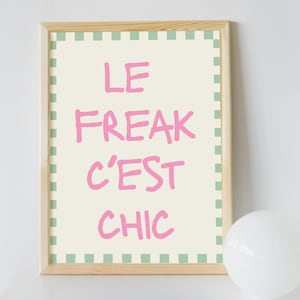 Impresión artística colorida con la letra de la canción "Le Freak C'est Chic Disco" de 1978 / Arte mural en formato A1, A2, A3, A4 y A5 / Descarga digital en PDF