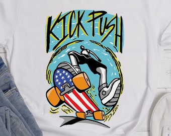 Kick Push America | Skateboarder t-shirt | American skater tee | Fun skater gift unisex fit t-shirt