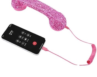 Bedazzled Retro Phone Handset, 2026 New Vintage Retro Telephone Wired Handsets Style Landline Handle Receiver for Cell Mobile