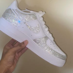 Hand-Bedazzled Air Force 1 Sneakers, Silver Rhinestone Crystal AF1