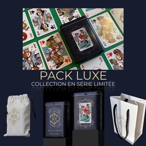 Jeu de 54 Cartes de Collection Luxe en Série Limitée d'André Lamorthe dans boite métal, dessins d'ambiance marine colorée, faits à la main.