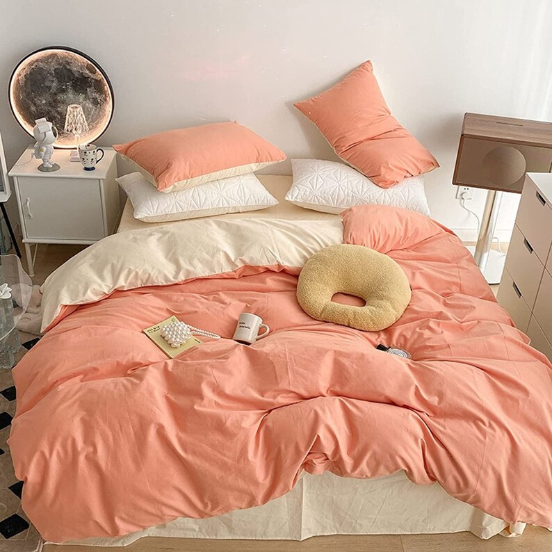 3 Pcs Peach Cotton Duvet Cover in Peach Bedding Set Queen Etsy