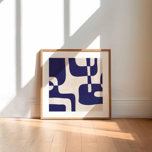 DIGITAL DOWNLOAD Square Modern Abstract Navy Blue Art Print, Maximalist Living Room Wall Decor Printable, Organic Shapes Posters, 300 dpi