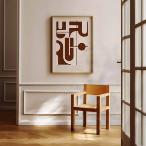 Formas redondas abstractas Impresión de arte marrón y blanco, cartel geométrico de mediados de siglo, impresión de arte moderno de los años 60 y 70, arte de pared de decoración del hogar único hecho a mano
