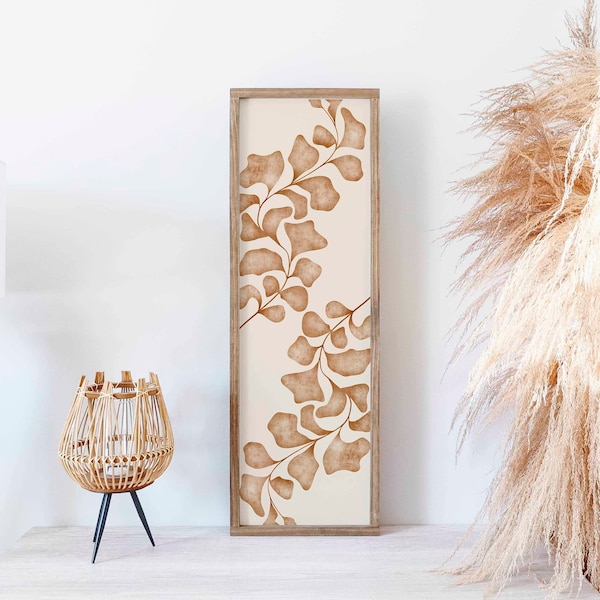 Großes Vertikales Neutrales Blumen-Wand-Kunst-lang schmales botanisches Plakat Beige Gebranntes Orange-Druck-Minimalwerk 12 x 36 Zoll 12 x 24 Zoll DIGITALER DOWNLOAD