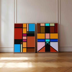 2 Prints Wall Art Set: Bold Colorful Geometric Posters Printable (Digital Download)