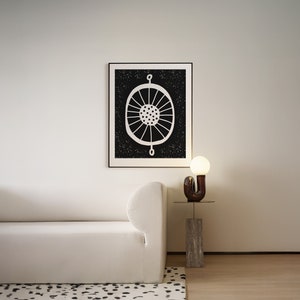 Poster astratto in bianco e nero stampabile, stampa artistica di forme tribali rotonde, grande arte murale moderna, design originale DOWNLOAD DIGITALE 300 dpi
