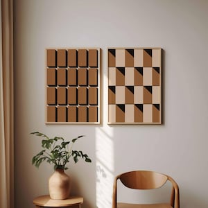 2 impresiones artísticas geométricas de mediados de siglo, arte de pared abstracto grande, impresiones de moda retro de los años 60 y 70, carteles para sala de estar, DESCARGA DIGITAL