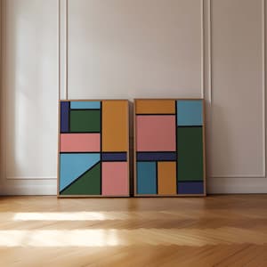 DIGITAL INSTANT DOWNLOAD Colorblock Wall Art Set of 2, Modern Geometric Colorful Art Prints, Trendy Living Room Abstract Posters Printable